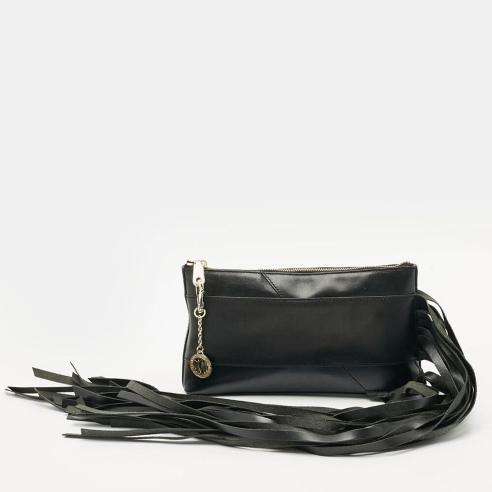 Dkny Fringe Black Leather Clutch
